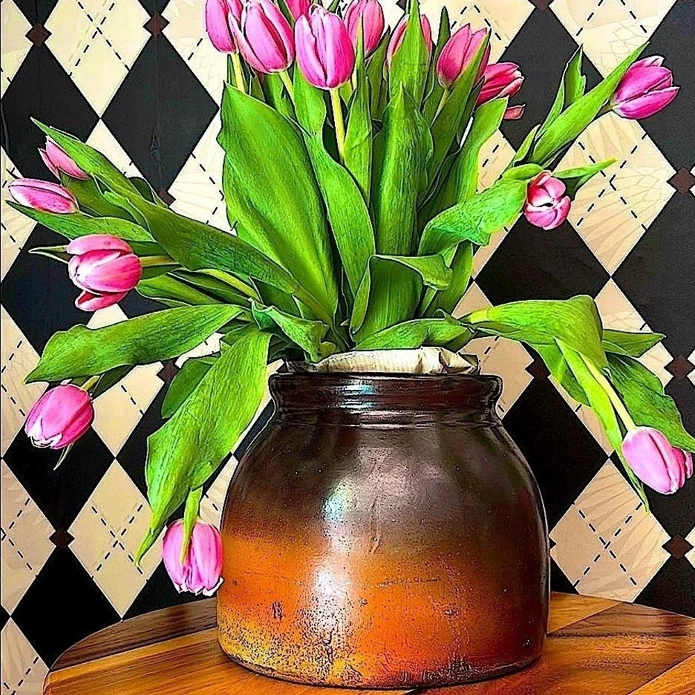 Antique Stoneware Crock Pottery Ombre Brown Glaze Primitive Farmhouse Decor Vase
